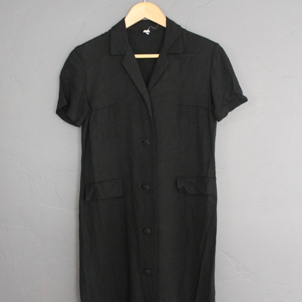 Black linen mini shirt dress